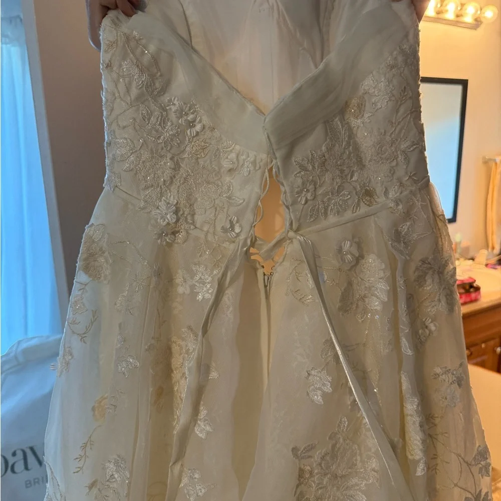 Oleg Cassini Strapless Embroidered Lace Wedding Dress in Ivory - Picture 4 of 11